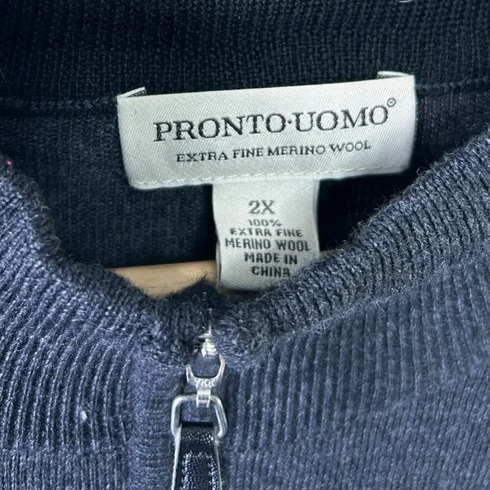 Pronto Uomo 100% Merino Wool Pullover Half Zip Sweater Charcoal Gray 2X 2XL